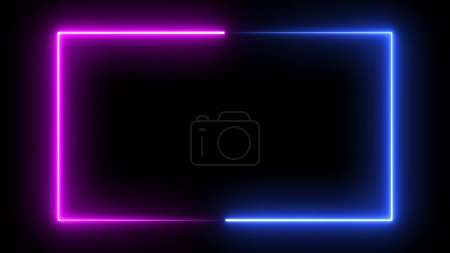 Foto de Resumen Neon Line Loop ilustración rectanble púrpura y marco azul. marco para su texto sci-fi. simple luz neón pared oscura escena ilustración - Imagen libre de derechos