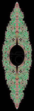 Photo for Oriental vintage ornament with flower branches in a curly frame. Indian Textile Style - Royalty Free Image