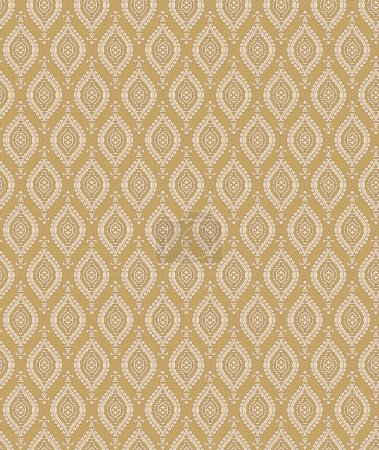 Photo for Gold lotus ethnic pattern. Simple geometric oriental floral all over motif. Japan wave seamless print block for interior textile, cloth fabric, garment, wallpaper, phone case. - Royalty Free Image