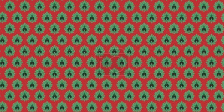 Téléchargez les photos : Japan wave pattern ditzy floral motif ardent red tiny flowers, green leaves on a navy blue all over geo design. Print block for fabric, apparel textile, wrapping paper. Minimal oriental vector graphic - en image libre de droit