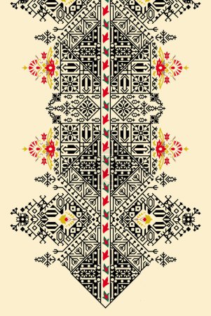 Photo for Beautiful floral neckline embroidery on blue background.geometric ethnic oriental pattern traditional.Aztec style abstract  illustration.design for texture,fabric,fashion women wearing,print. - Royalty Free Image