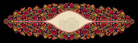 Photo for Oriental vintage ornament with flower branches in a curly frame. Indian Textile Style - Royalty Free Image