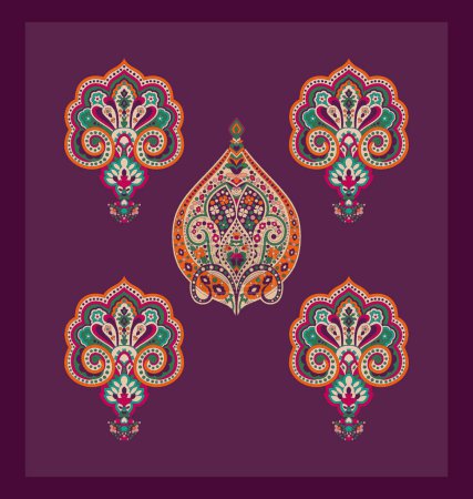 Photo for Colorful bohemian pattern with paisley and flowers. Traditional ethnic ornament. Mughal art pattern design motif artwork. - Royalty Free Image