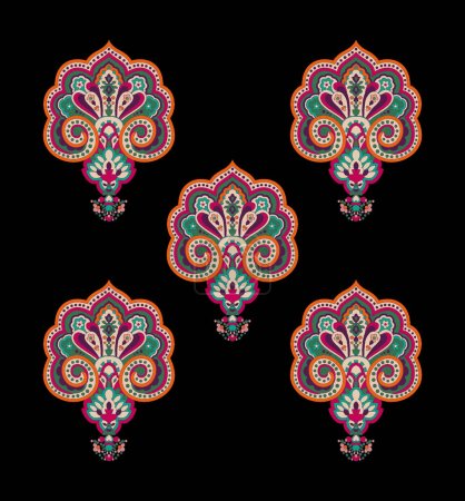 Vintage floral border design. Set of Indian traditional paisley, vector elements.