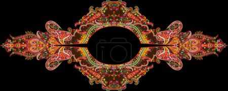 Foto de Traditional ethnic geometric shapes border mughal art baroque and multi flower Seamless pattern with paisley ornament, repeat floral texture, vintage background hand drawing baroque. fabric printing. - Imagen libre de derechos