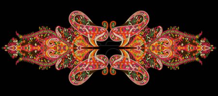 Foto de Traditional ethnic geometric shapes border mughal art baroque and multi flower Seamless pattern with paisley ornament, repeat floral texture, vintage background hand drawing baroque. fabric printing. - Imagen libre de derechos