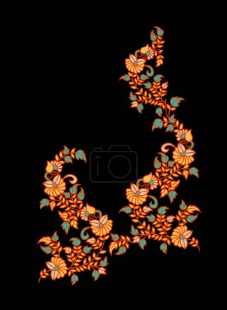Photo for Stylized ornamental flowers in retro, vintage style. Jacobin embroidery. Colored illustration In In soft orange and green colors. Isolated on white background. - Royalty Free Image