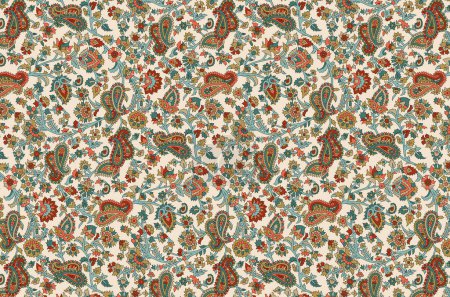 Photo for INDIAN PAISLEY FLORAL SEAMLESS PATTERN. Damask pattern with flowers and vintage tapestry motifs. Perfect background for textil and decoration. - Royalty Free Image
