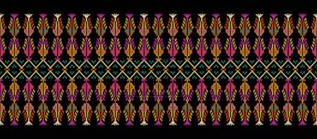 Téléchargez les photos : Modèle de point de croix sur fond noir. illustration.Aztec style belle broderie abstrait traditionnel. rose, orange, vert, blanc. conception pour la texture, les tissus, les vêtements, l'emballage et le tapis. - en image libre de droit