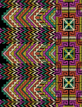 Foto de Hermosa figura tribal indio geométrica étnica oriental patrón tradicional sobre fondo azul. ilustración abstracta bordado estilo azteca. diseño para textura, tela, ropa, envoltura e impresión. - Imagen libre de derechos