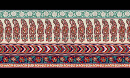 Bunte Blumenmuster mit traditionellem Design, persisches Muster von Paisleys und Bordüren, geeignet für Bekleidungstextilien und Tapetendesign
