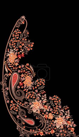Photo for Colorful bohemian pattern with paisley and flowers. Traditional ethnic ornament. Seamless paisley border with traditional Asian design elements. - Royalty Free Image