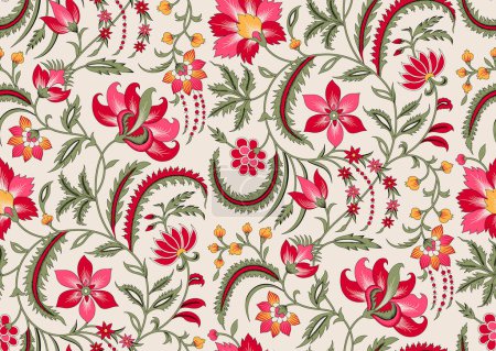 Photo for Fantasy flowers in retro, vintage, jacobean embroidery style. Seamless pattern, background. illustration. - Royalty Free Image
