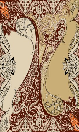 Photo for Textile Digital Ikat Ethnic Design Set of damask Border Baroque Pattern wallpapers gift card Frame for women cloth use Mughal Paisley Abstract Vintage Turkish Indian classical texture print in fabrics - Royalty Free Image