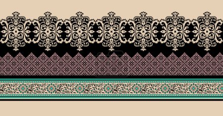 Photo for Seamless paisley motif floral textile border. Seamless paisley flower border and motif design. - Royalty Free Image