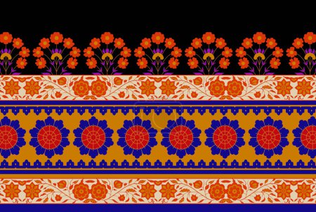 Photo for Ikat Floral paisley embroidery on blue background.geometric ethnic oriental pattern traditional.Aztec style abstract illustration.design for texture,fabric,clothing,wrapping,decoration,sarong. - Royalty Free Image