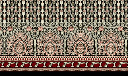Textile digital ethnic design motif pattern decor border ikat rug Mughal paisley abstract hand made artwork for women cloth front back and dupatta print elements of baroque ornament for fabric textile.