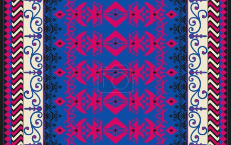 Belle figure tribale indienne géométrique motif oriental ethnique traditionnel sur fond bleu.Style aztèque, broderie, abstrait, illustration vectorielle.design pour la texture, tissu, vêtements, emballage, tapis.