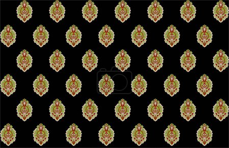 Ikat bordado paisley floral sobre fondo negro.patrón oriental étnico geométrico tradicional.Azteca estilo abstracto vector illustration.design para textura, tela, ropa, envoltura, decoración, alfombra.