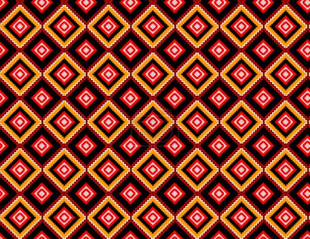 Floral Cross Stitch Embroidery on brown background.geometric ethnic oriental seamless pattern traditional.Aztec style abstract vector illustration.design for texture,fabric,clothing,wrapping,marble.