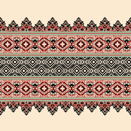 Ethnisches Marokko. Lebendiges Mosaik. Vielfarbige ethnische Azteken. Lebendige geometrische Muster. Lebendiges Floral Shawl Design. Blumenmuster. Traditionelles Textildesign - Illustration
