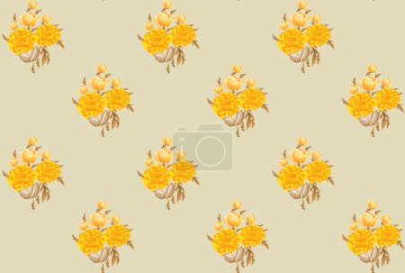Photo for Elegant seamles pattern red flowers with leaves and buds. Imitation of watercolor, hand drawing, isolated on white background - Royalty Free Image