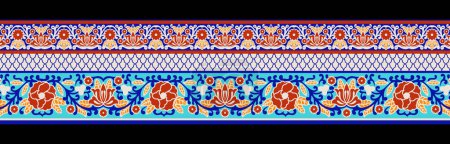 Photo for Ikat floral paisley embroidery on blue background.geometric ethnic oriental pattern traditional.Aztec style abstract vector illustration.design for texture,fabric,clothing,wrapping,decoration,saro - Royalty Free Image