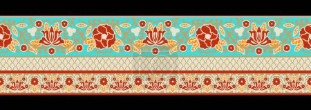 geomatrical flower and leaves motifs ornament beautiful design band geometric border stock ilustration. flower design ornament border HD motif draws working illustration border flowers and ornament motif India design 