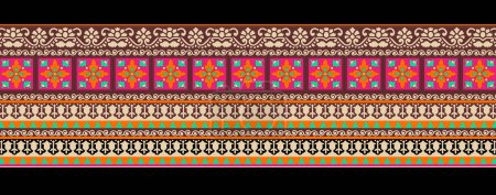 Textile Digital Ikat Ethnic Design Set de damassé frontière baroque fonds d'écran carte cadeau Cadre pour les femmes tissu utilisation Mughal Paisley abstrait Vintage turque imprimé texture classique indienne dans les tissus