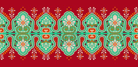 Ikat bordado paisley floral sobre fondo blanco.Ikat patrón étnico oriental traditional.Aztec estilo abstracto vector illustration.design para textura, tela, ropa, envoltura, decoración, bufanda, impresión.