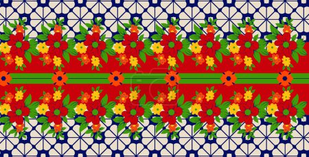 Afrikanische Ikat Blumen Paisley Stickerei auf marineblauem Hintergrund. Geometrische ethnische orientalische Muster traditional.Aztec Stil abstrakte Vektorillustration. Design für Textur, Stoff, Kleidung, Verpackung, Schal.