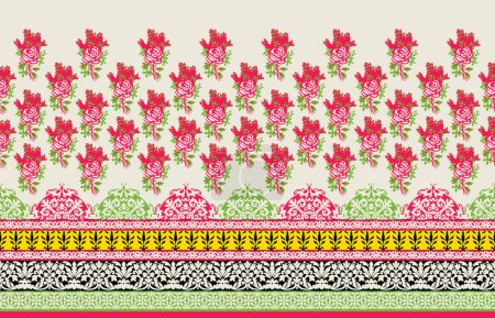 Ikat bordado paisley floral sobre fondo negro.patrón oriental étnico geométrico tradicional.Azteca estilo abstracto vector illustration.design para textura, tela, ropa, envoltura, decoración, alfombra.