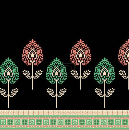 Digital seamless ethnic mughal floral pattern on digital background design illustration.