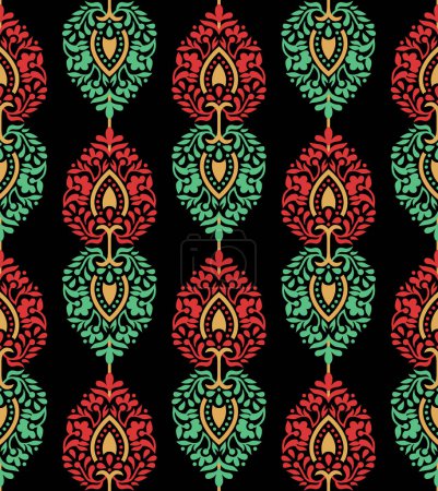 Photo for Seamless vintage ornament with flower branches in figured frames. Indian Textile Style. Seamless oriental pattern. - Royalty Free Image