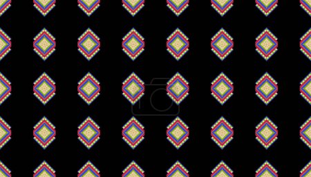 Floral Cross Stitch Embroidery on navy blue background.geometric ethnic oriental seamless pattern traditional.Aztec style abstract illustration.design for texture,fabric,clothing,wrapping,print