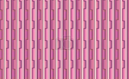 Abstract 3d illustration of symmetrical repeating orange and pink gradient patterns with geometric shapes and lines overlapping blue hexagon tiles