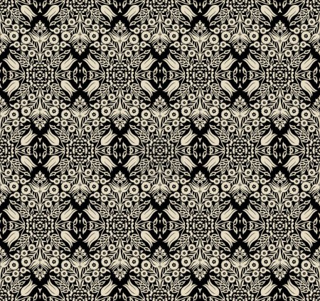 Patrones étnicos florales y damascos remiendos sin costuras de hermoso estilo boho sobre fondo de textura de lino. diseño de patrón de impresión digital de moda