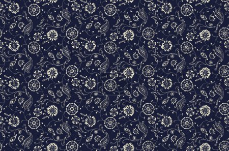 Photo for Fantasy flowers in retro, vintage, jacobean embroidery style. Seamless pattern, background. illustration. On army green background. - Royalty Free Image