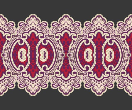 Traditionelle asiatische Paisley grenzen an dunklen Hintergrund. Vintage floralen Border Design. Multicolor Mandala isoliert auf weißem Hintergrund. Handgezeichnete Illustration.