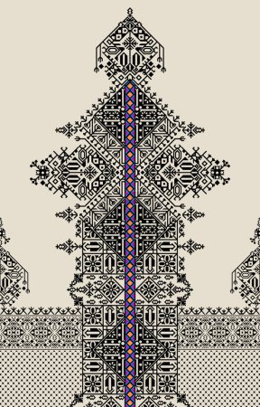 Tatreez pattern design with Palestinian traditional embroidery motif. Palestinian embroidery - Tatreez on a dark background - Alshaklat motif - Beit Lahe