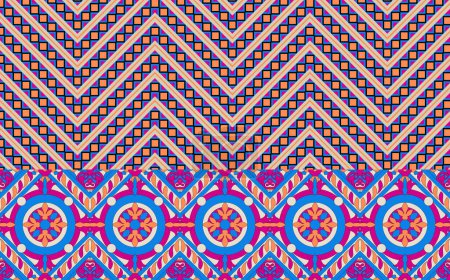Traditional Border textile design motif with geometrical border seamless and ethnic style decoration for textile branding. Digital Textile Design Border Geometrical And Ethnic Colorful Border Motifs Design.