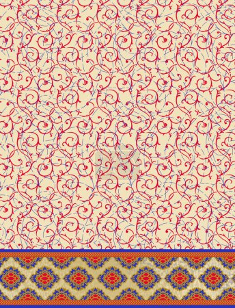 Digital Textile Design Border Geometrical And Ethnic Colorful Border Motifs Design con decoración de bordes de estilo étnico y sin costuras para estampados textiles.