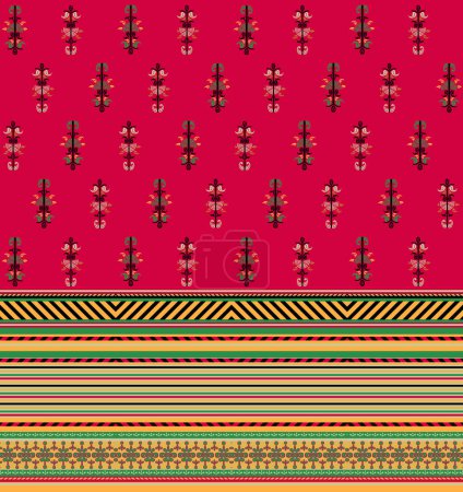 Ikat bordado paisley floral sobre fondo negro.patrón oriental étnico geométrico tradicional.Azteca estilo abstracto illustration.design para textura, tela, ropa, envoltura, decoración, alfombra.