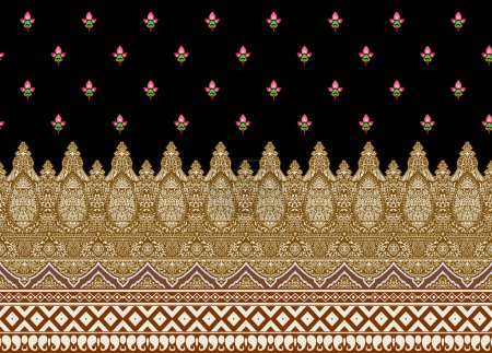 Digital Textile Design Border Geometrical And Ethnic Colorful Border Motifs Design con decoración de bordes de estilo étnico y sin costuras para impresión textil