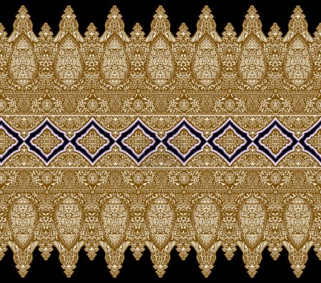 Digital Textile Design Border Geometrical And Ethnic Colorful Border Motifs Design with seamless and ethnic style border decoration For Textile Prints. ethnic border design with a solid background.
