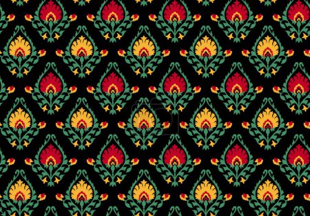 Ikat floral paisley embroidery on a black background.geometric ethnic oriental pattern traditional.Aztec style abstract illustration. design for texture,fabric, clothing, wrapping,decoration,carpet.