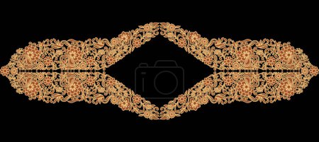 Ikat floral paisley embroidery on black background.geometric ethnic oriental pattern traditional.Aztec style abstract illustration.design for texture,fabric,clothing,wrapping,decoration,carpet.