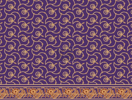 Seamless pattern with fantasy flowers, natural wallpaper, floral decoration curl illustration. Paisley print hand drawn elements. Home decor. Digitally created motif of floral patterns and geometric shapes on a dark blue