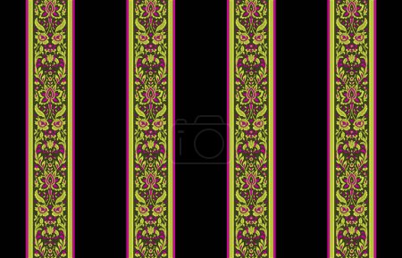 Ikat Blumenpaisley-Stickerei auf schwarzem Hintergrund. Geometrisches orientalisches Muster traditional.Abstrakte Illustration im aztekischen Stil. Design für Textur, Stoff, Kleidung, Verpackung, Dekoration, Teppich.
