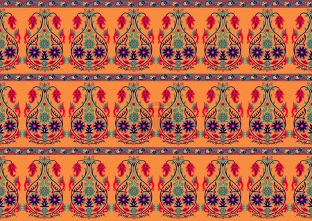 Illustration for Seamless pattern based on traditional Asian elements Paisley. Boho vintage style background. Best motive for print on fabric or paper. Seamless Traditional Pakistani motif. - Royalty Free Image